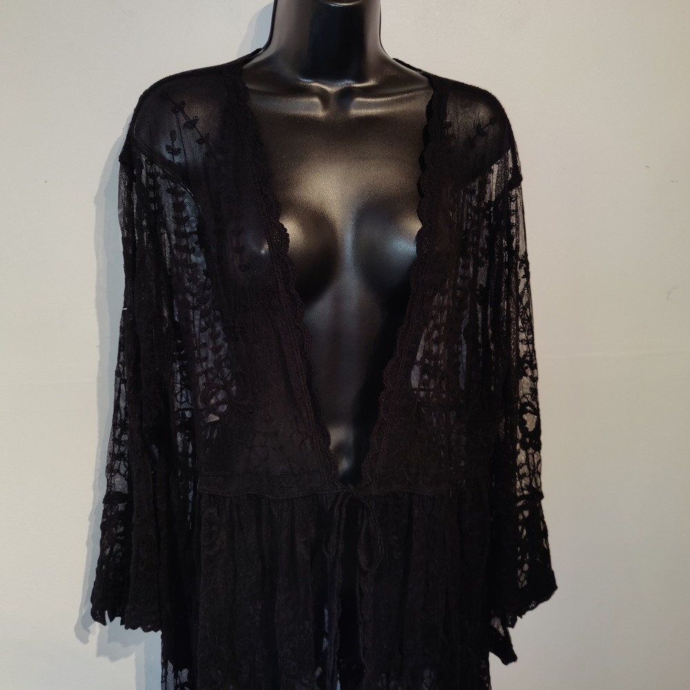 Miss Selfridge Asos Elegant Black Lace Robe Or Coverup L